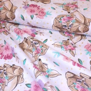 Tissu Coton Fleuri Biche Rose, Oeko-Tex. ( Réf. : 48C )