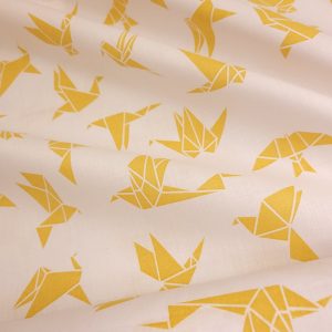 Tissu Coton Oiseau en Origami Jaune, Oeko-Tex. ( Réf. : 94C )