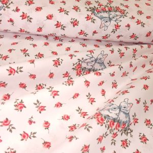 Tissu Coton Fleuri Lapins, Oeko-Tex, Oeko-Tex. ( Réf. : 109C )