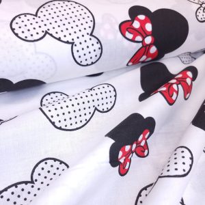 Tissu Coton Souris à Nœud Papillon rouge, Oeko-Tex. ( Réf. : 126C )