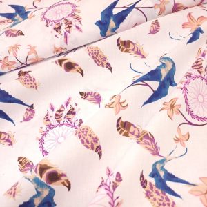 Tissu Coton Oiseau Plume Attrape-Rêve, Oeko-Tex. ( Réf. : 128C )