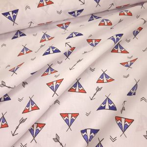 Tissu Coton Tipi Enfant Bleu et Rouge, Oeko-Tex. ( Réf. : 127C )