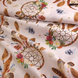 Tissu Coton Fleuri Attrape-Rêve Bohème, Oeko-Tex. ( Réf. : 147C )