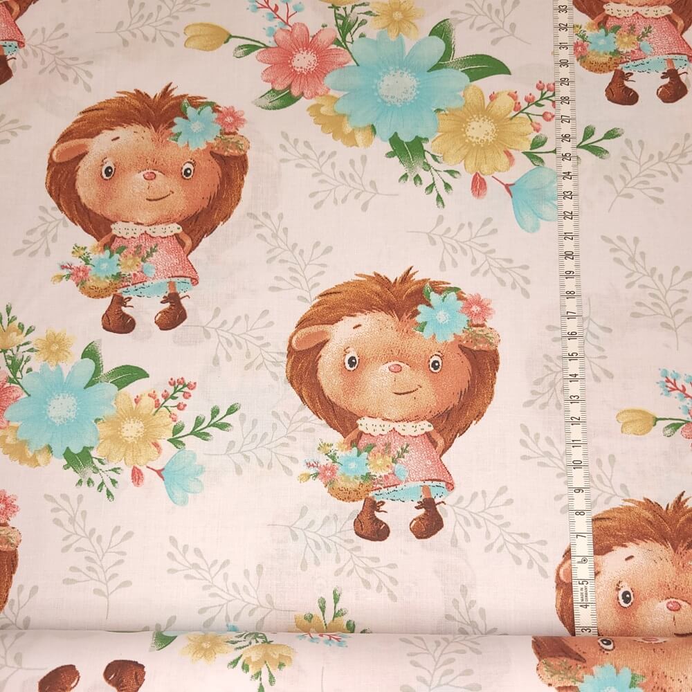 Tissu Coton Fleuri Fillette Hérisson, Oeko-Tex. ( Réf. : 164C )
