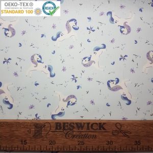 Tissu Coton Licornes bleues