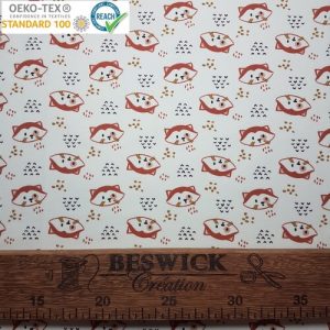 Tissu Jersey Blanc Motifs Renards Domotex - Créateurs Français, Oeko-Tex et REACH.