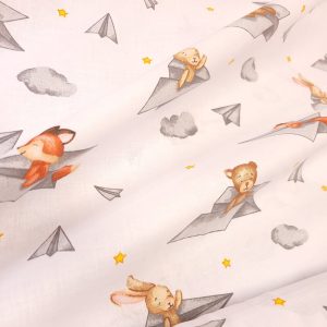 Tissu Coton Animaux Renards Origami, Oeko-tex. ( Réf. : 171C )