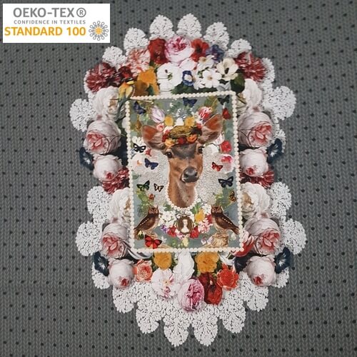 Panneau Jersey Biche et couronne de fleurs