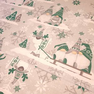 Tissu Coton Noël Gnomes Gris et Vert, Oeko-Tex. ( Réf. : 178C )