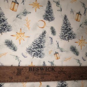 Tissu Coton Sapin enneigé.