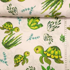 Tissu Coton Tortues aquatiques marin, Oeko-Tex