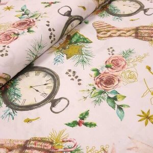 Tissu Coton Horloge Chaussette de Noël