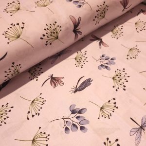 Tissu Coton Fleuri Libellule, Oeko-tex. ( Réf. : 172C )