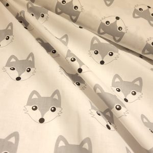 Tissu Coton Têtes de Renard gris, Oeko-tex. ( Réf. : 11C )