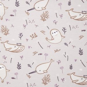 Tissu Jersey Blanc cassé Motifs Animaux marins Domotex - Créateurs Français, Oeko-tex et REACH