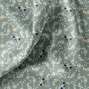 Tissu Jersey Vert Motifs Oiseaux Domotex - Création Française ( Réf. : 9JDOM )